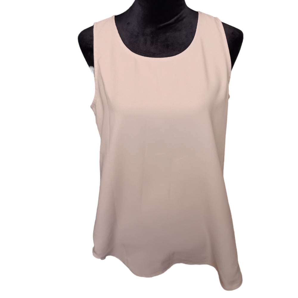 Premise Studio Tan Sleeveless Round Neck Blouse Exposed Zipper In Back Women's M